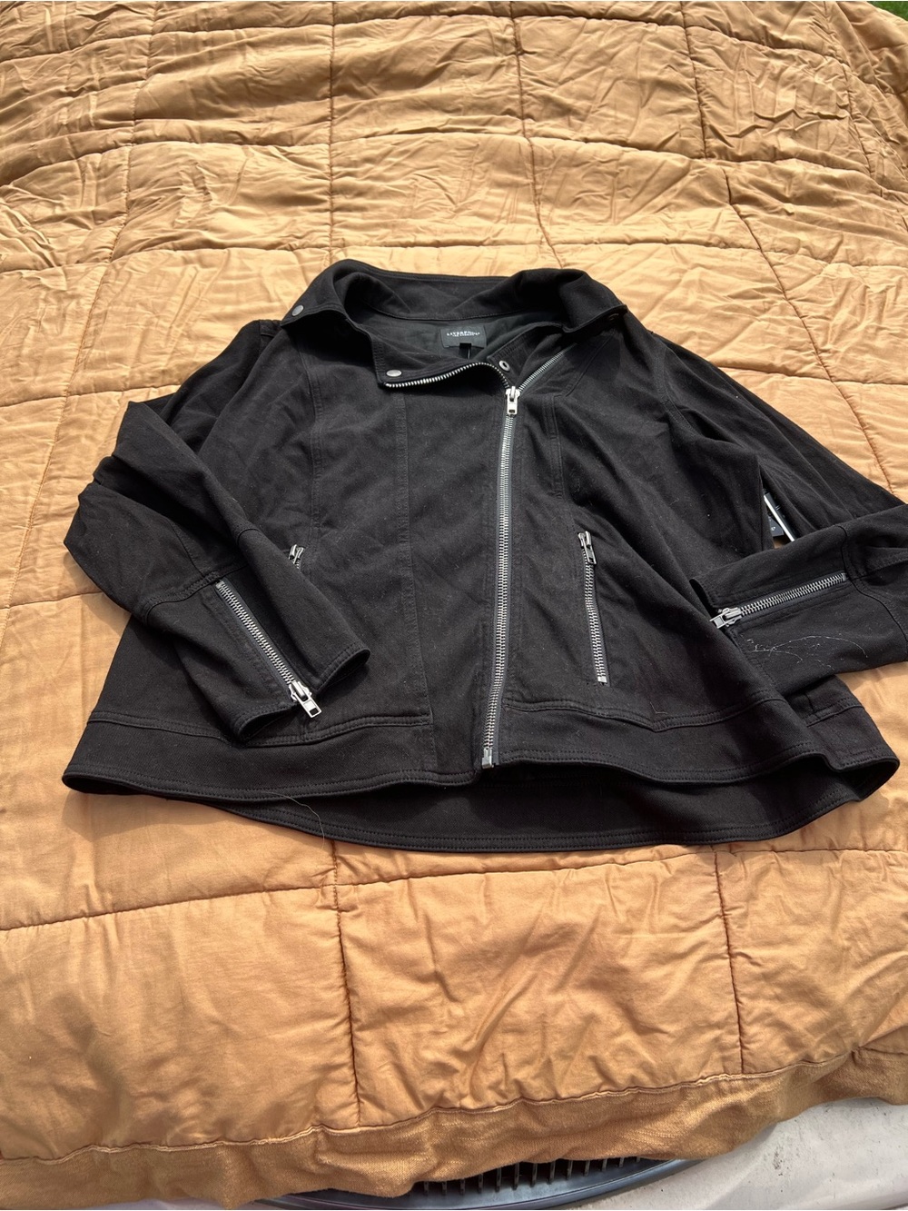 Liverpool Black Asymmetrical Zip Moto Jean Jacket Plus Size 3X